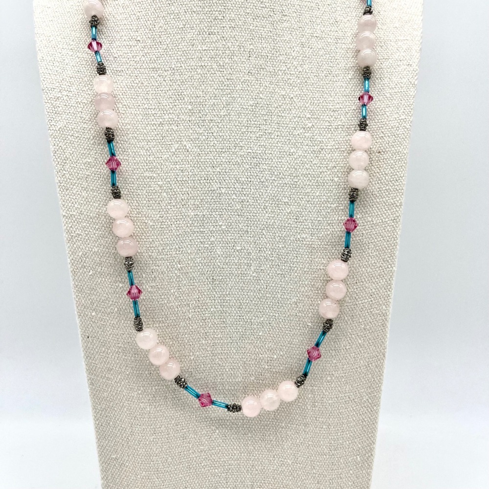 Rose Quartz‎ Beaded Necklace Pink Crystal Accent Jewelry Gift for Her